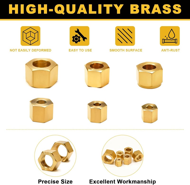 Siptenk 25PCS 3/16" Brass Compression Nuts, Brass Compression Fitting for Air Brake Lines, Water, Oil, Fuel Inert Gases Plumbing System - Image 3